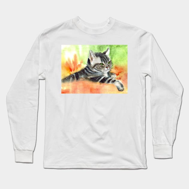 Tabby Cat Long Sleeve T-Shirt by HandLu